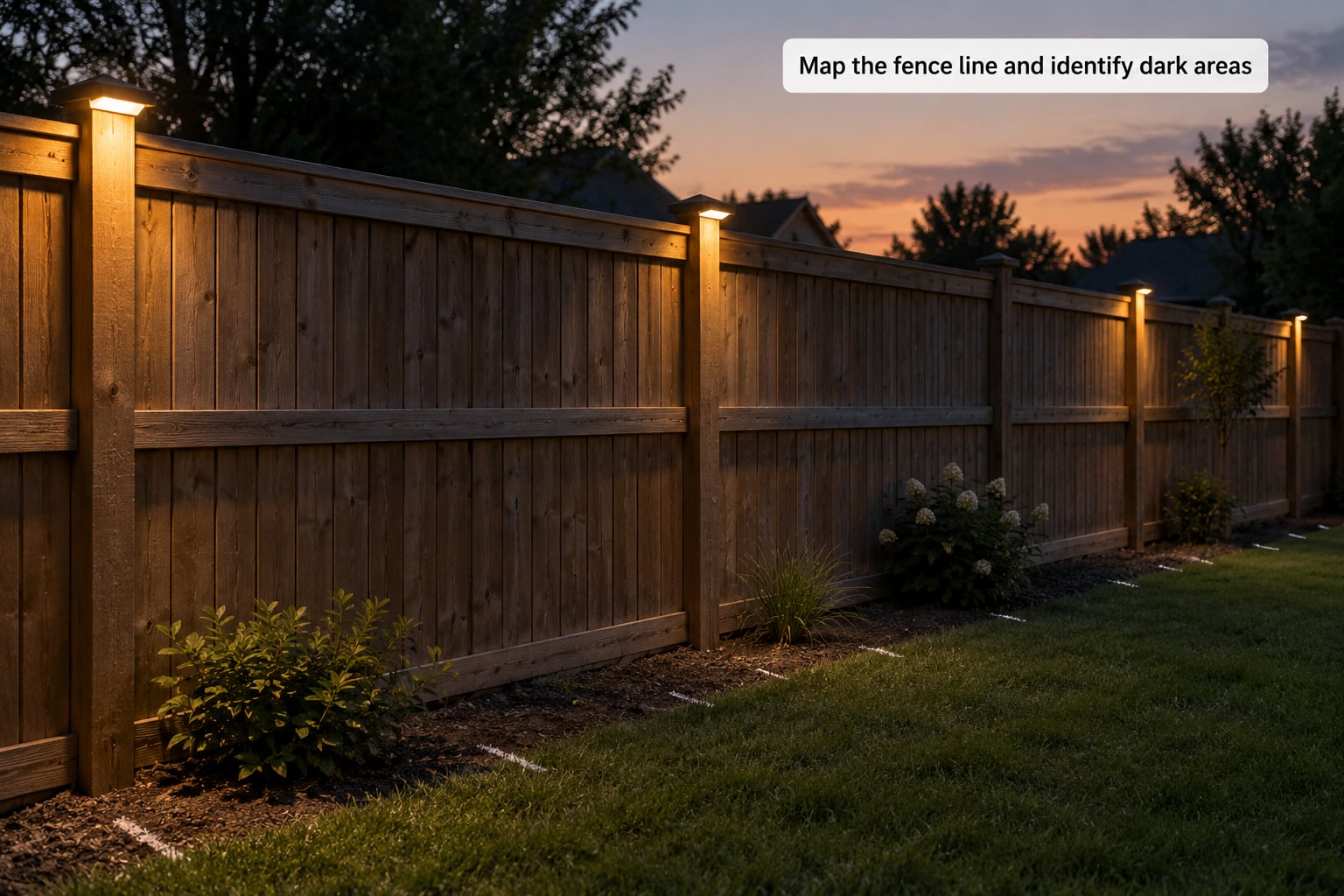 Map the fence line and identify dark areas