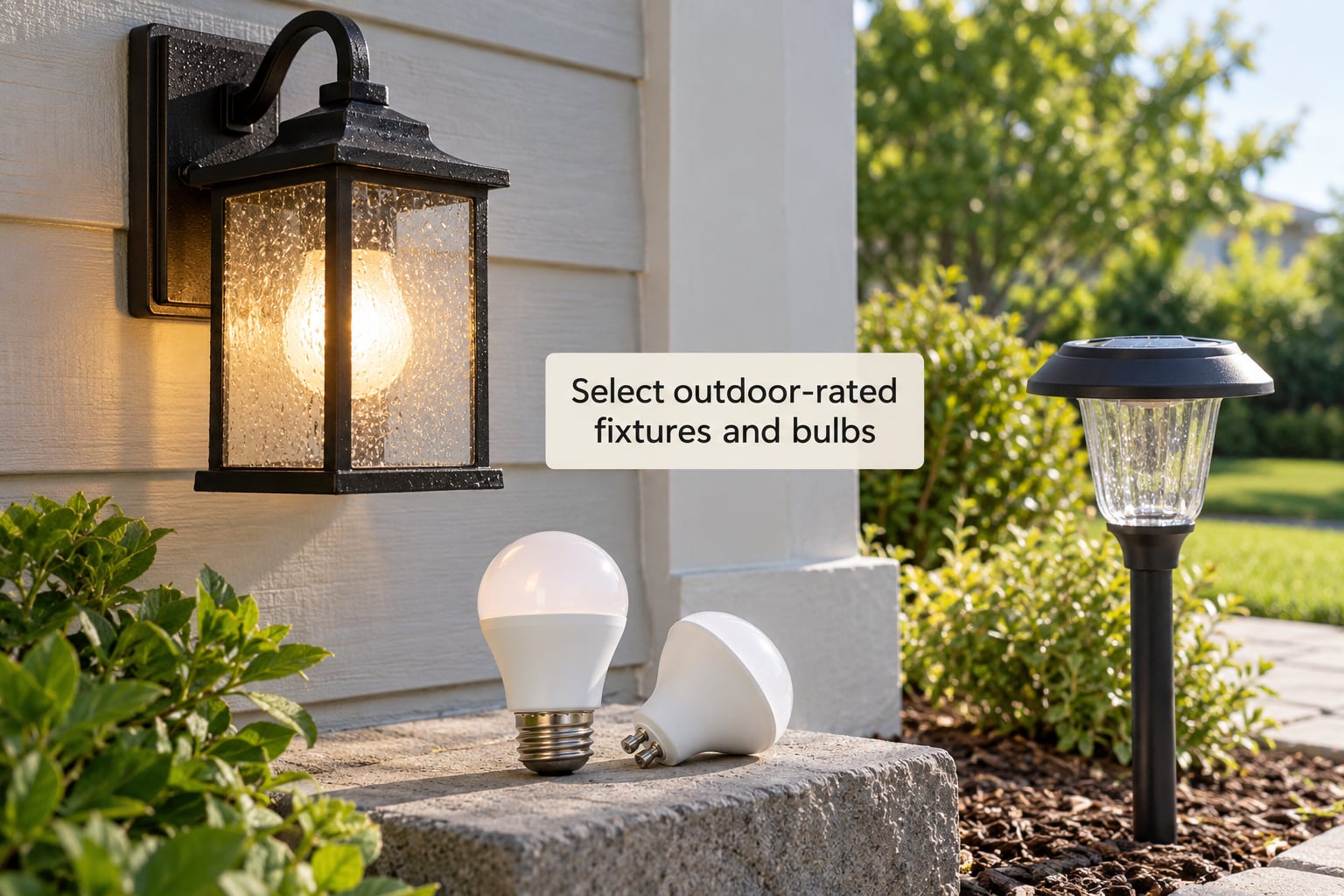 Select outdoor-rated fixtures and bulbs