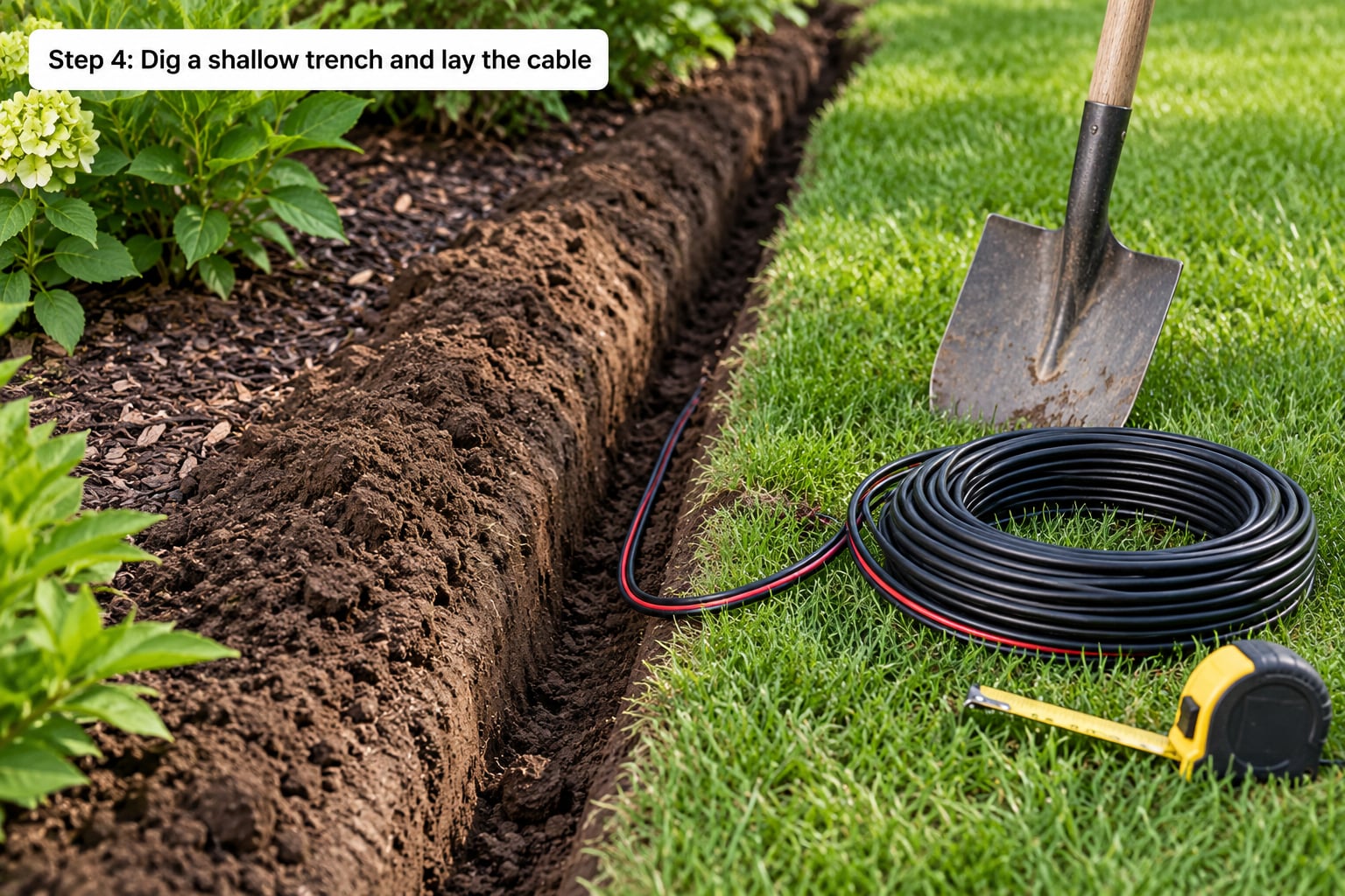 Step 4: Dig a shallow trench and lay the cable