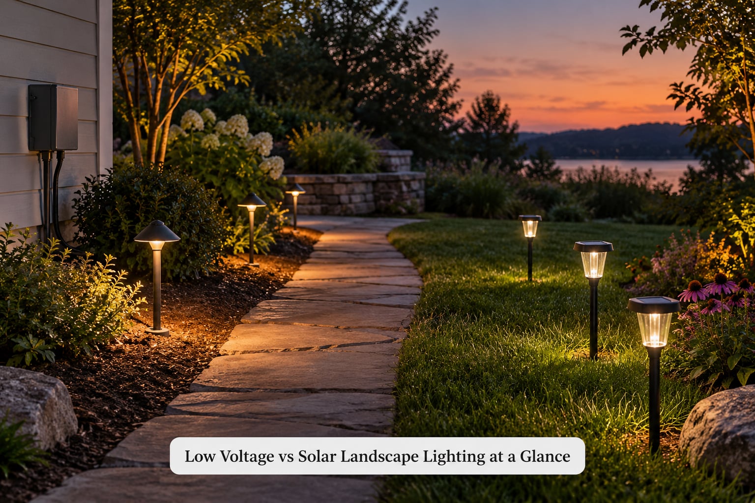 Low Voltage vs Solar Landscape Lighting at a Glance